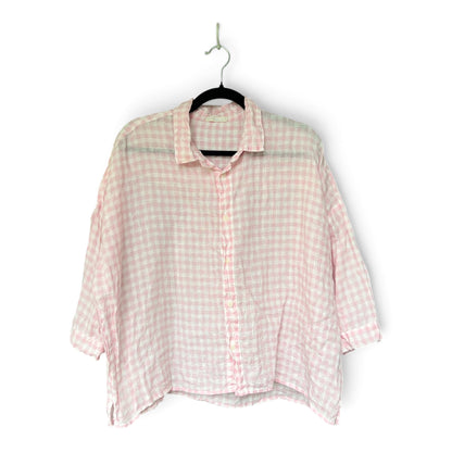 CP Shades Pink Gingham 100% Linen Women’s Button Up Shirt, Size L