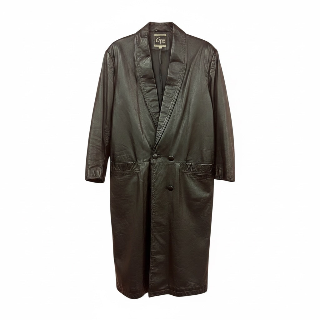 Vintage 90’s Menswear Black Leather Trench Coat, Size Large