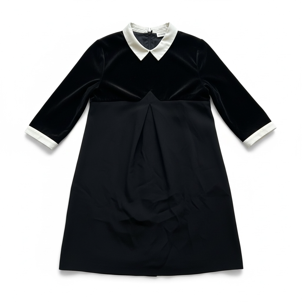 The Kooples, Black Velvet Dress with White Collar, size 36 (small)