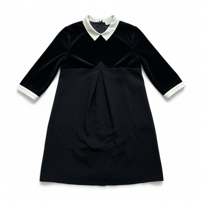 The Kooples, Black Velvet Dress with White Collar, size 36 (small)