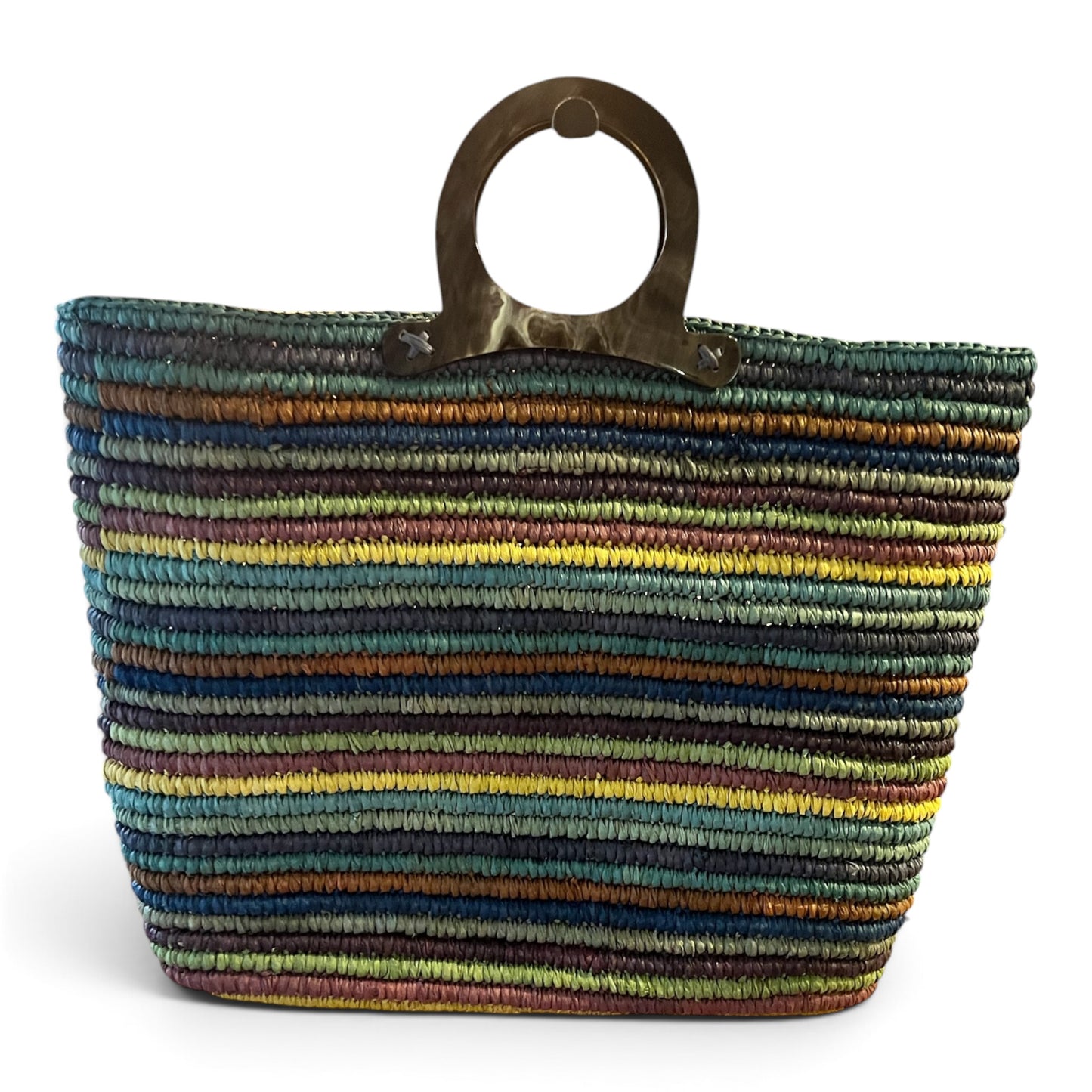 Authentic Jamin Puech Vintage Handcrafted Multi-Color Woven Raffia Basket Tote