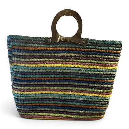 Authentic Jamin Puech Vintage Handcrafted Multi-Color Woven Raffia Basket Tote