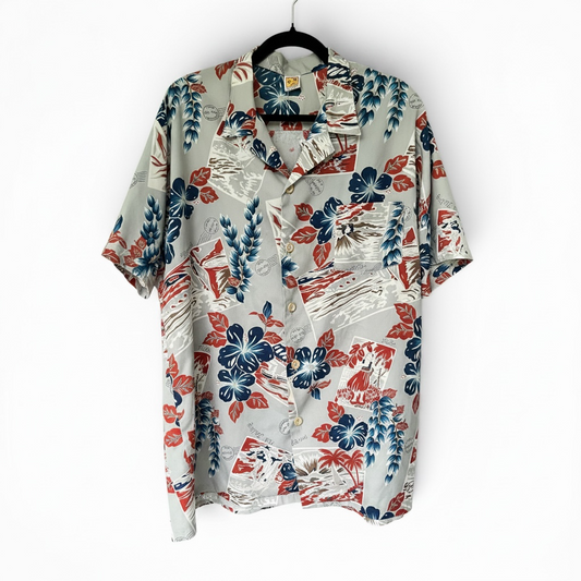 Vintage Hang Ten Hawaiian Style Men’s Floral Button Up Shirt, Size XL