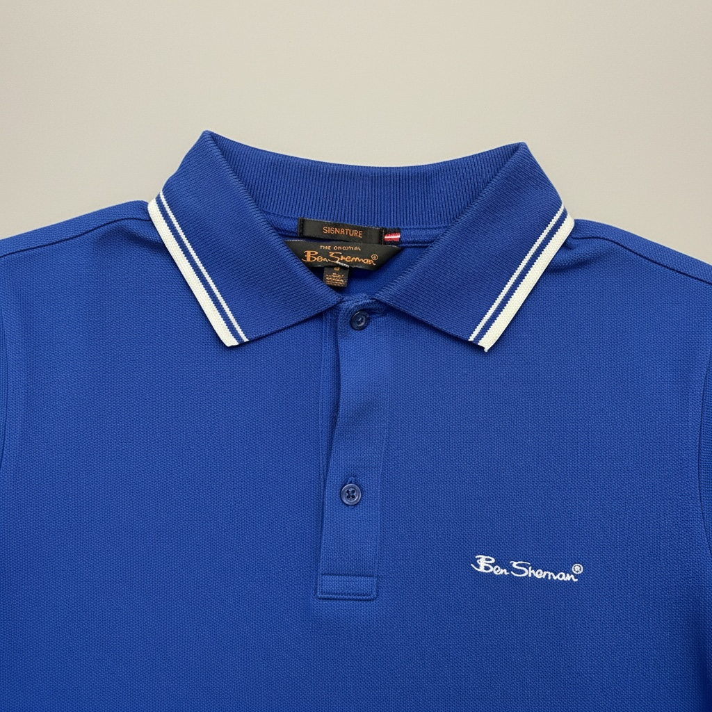 Ben Sherman Y2K polo shirt, Blue & White, size s