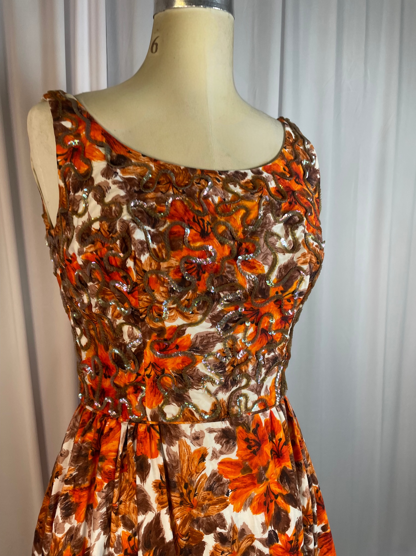 Vintage 1950s Floral Cocktail Dress, size xs