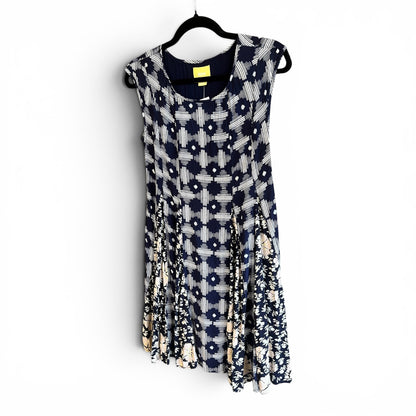 Anthropologie || Maeve Navy Blue Multi Pattern T-Shirt Dress, size xs