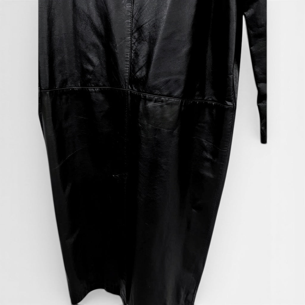 Vintage 90’s Menswear Black Leather Trench Coat, Size Large