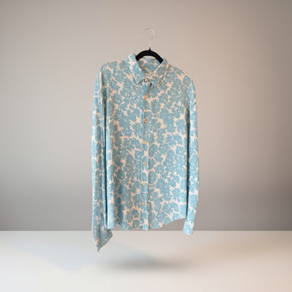 NWT Sandro Paris Blue Floral Men’s Button Up Shirt, size L