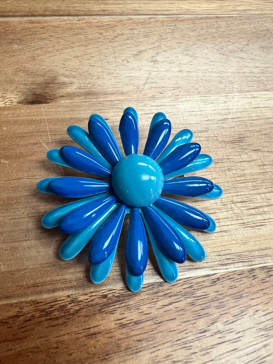 Vintage 60s Blue Enamel Flower Pin