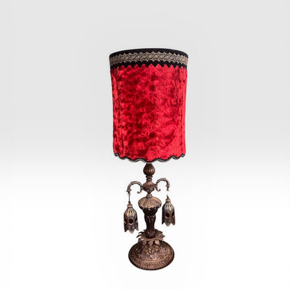 Vintage Pair (2) of Hollywood Regency / Gothic Revival Red Velvet 60s/70s Lamps