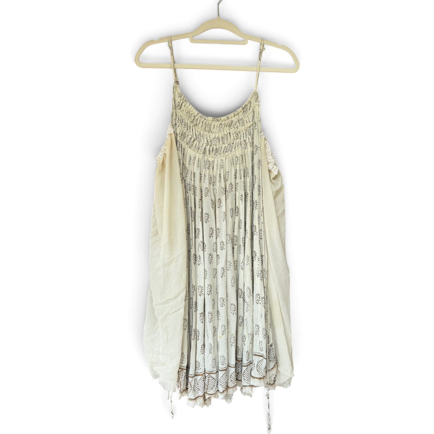 Free People One Imperial Palms Gauzy Flowy Raw Hemline Dress, Size M