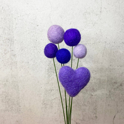 Set of 6 Felt Heart Ball Bouquet Passion for Purple