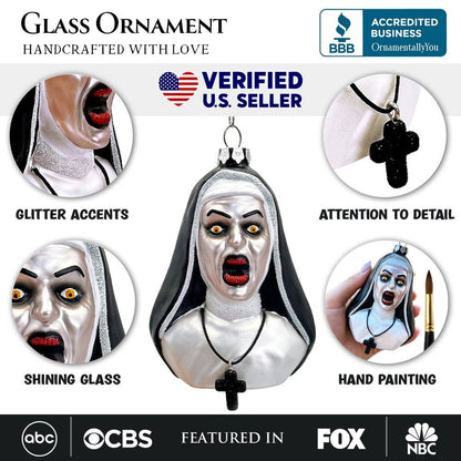 Spooky Decor Creepy Nun Themed Glass Ornament