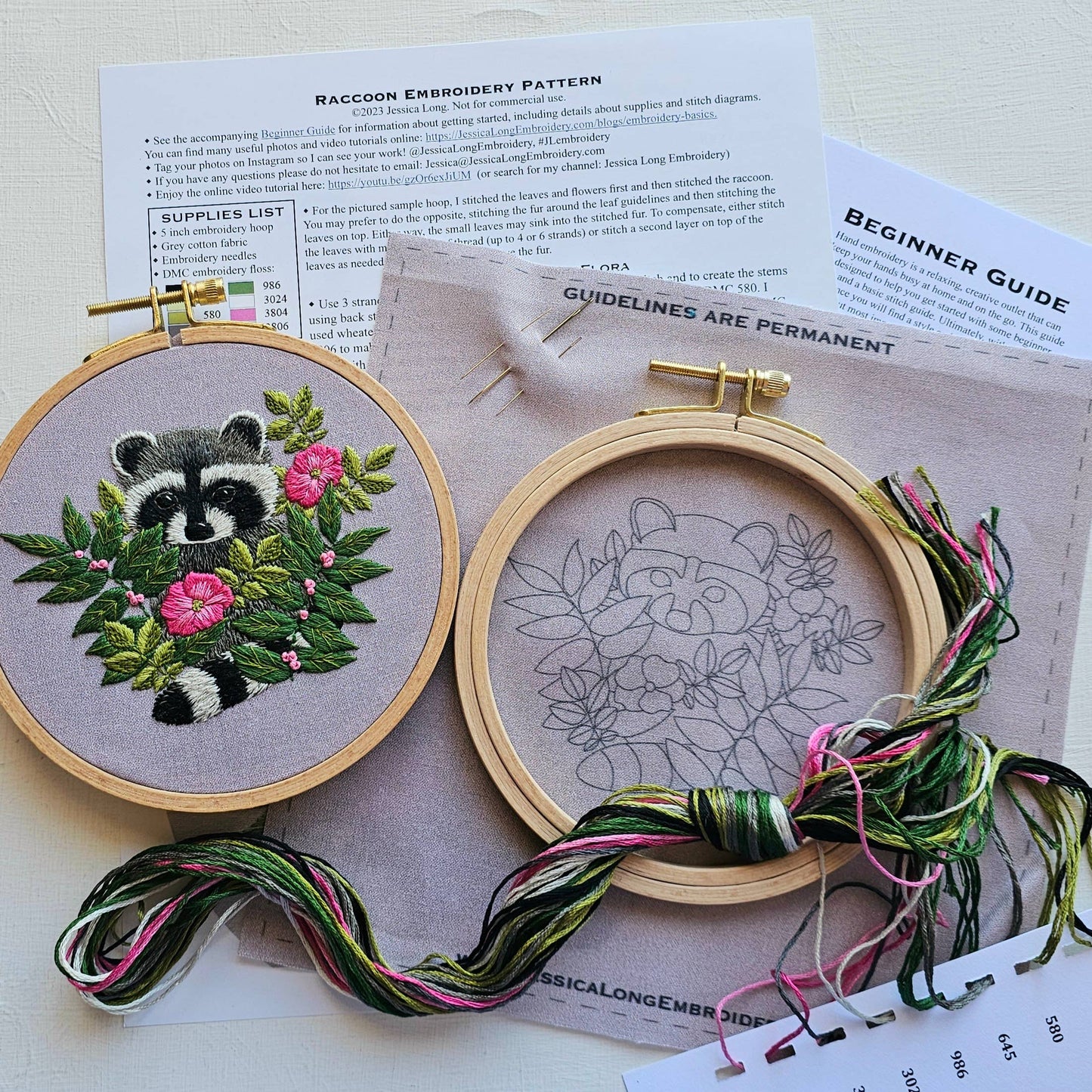 Raccoon hand embroidery kit