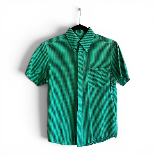 Ben Sherman Green Check Plaid Short Sleeve Shirt, size s