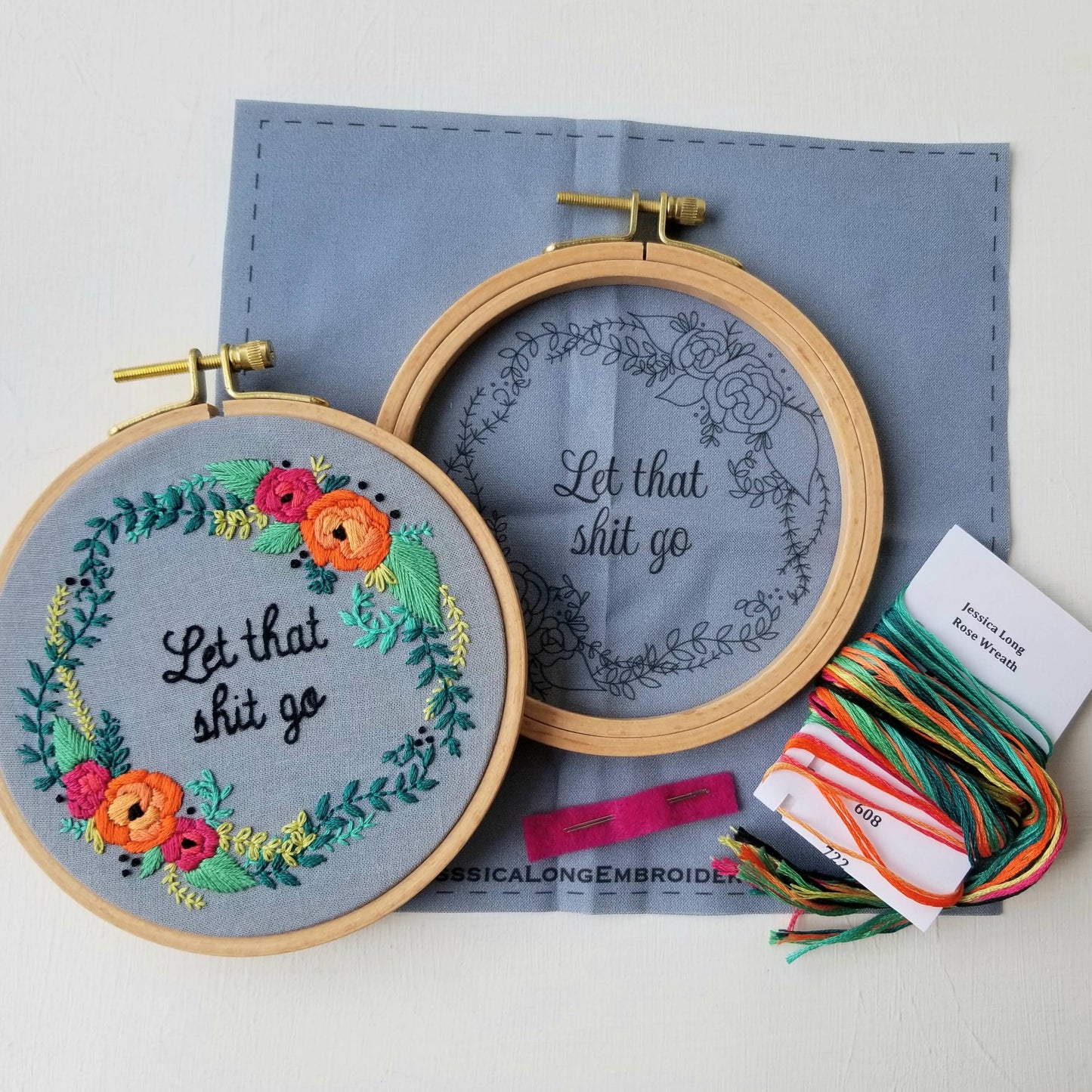 “Let that Sh%# Go” Rose Wreath Beginner Embroidery Kit