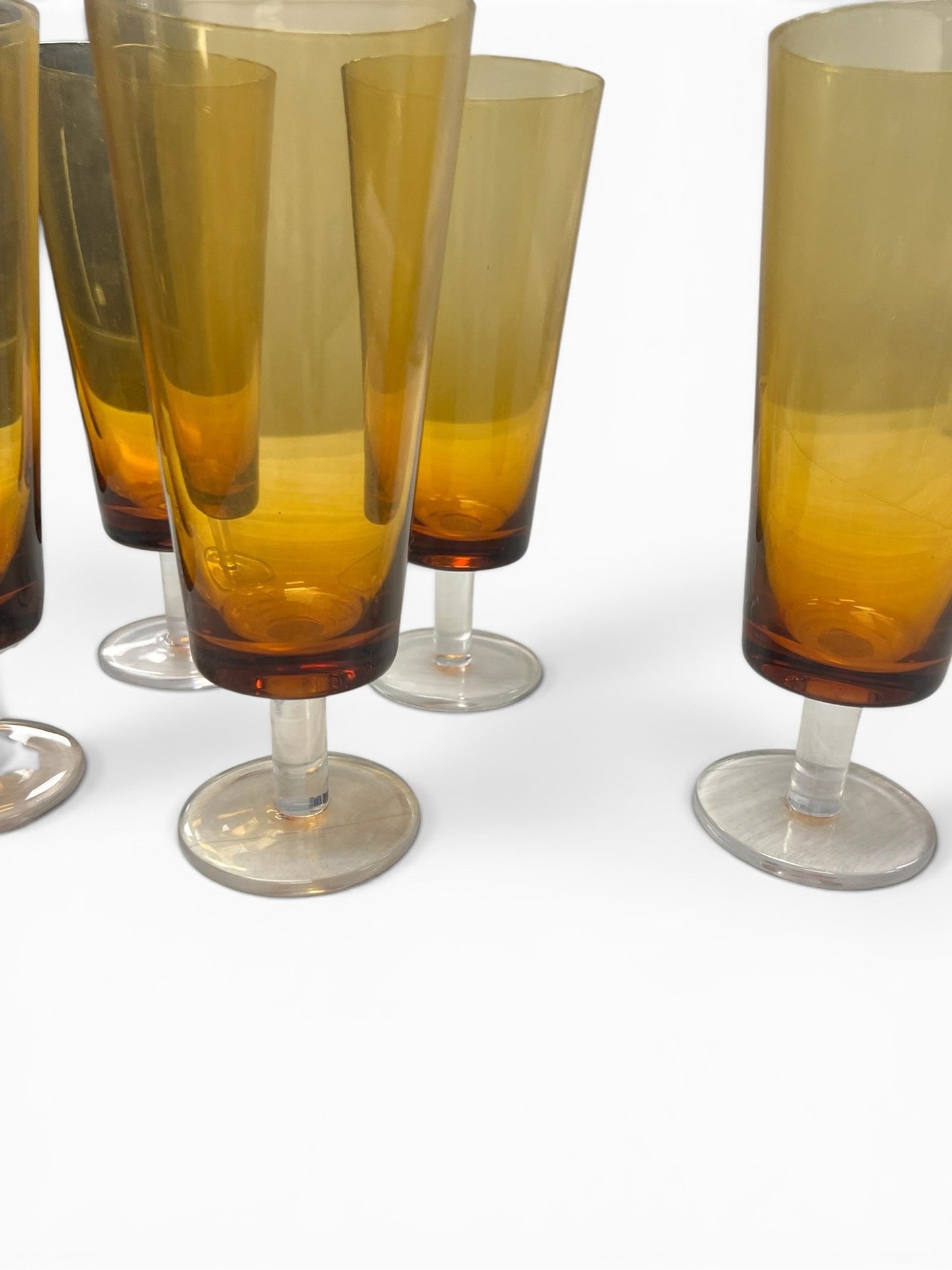 Vintage Mid-Century Amber Conical Champagne Flutes 8 Tall  Set Of 6