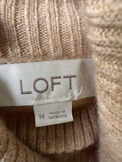 Loft Cowl Neck Beige Sweater, Neutral, Size Medium