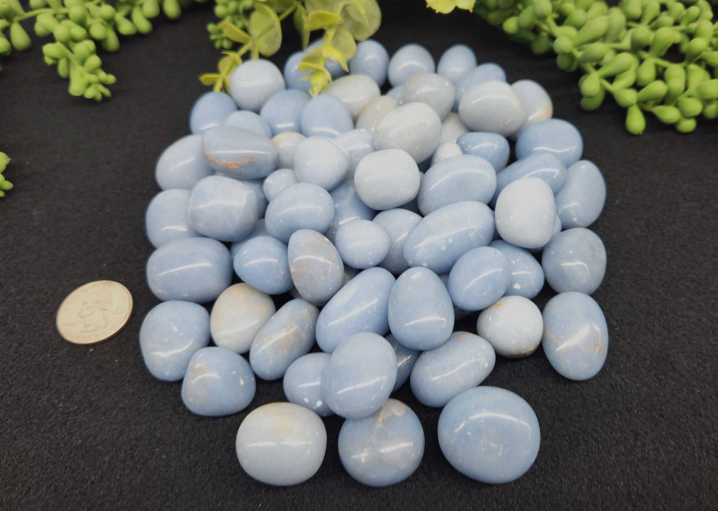Angelite Tumbled Stone for Serenity/Connecting with Higher Realms (+ Dirty Witch pouch)