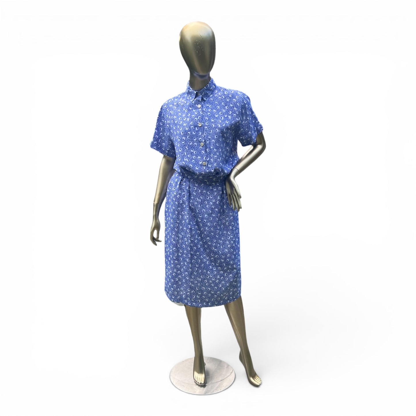 Authentic Vintage 2-Piece Co-Ord All-Over Pattern Skirt & Top 80s, Size S