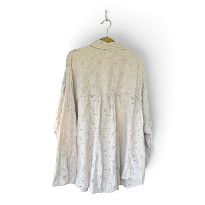 American Eagle Eyelet Shirt, Taupe, Relaxed Fit Button Up Shirt, Size XXL