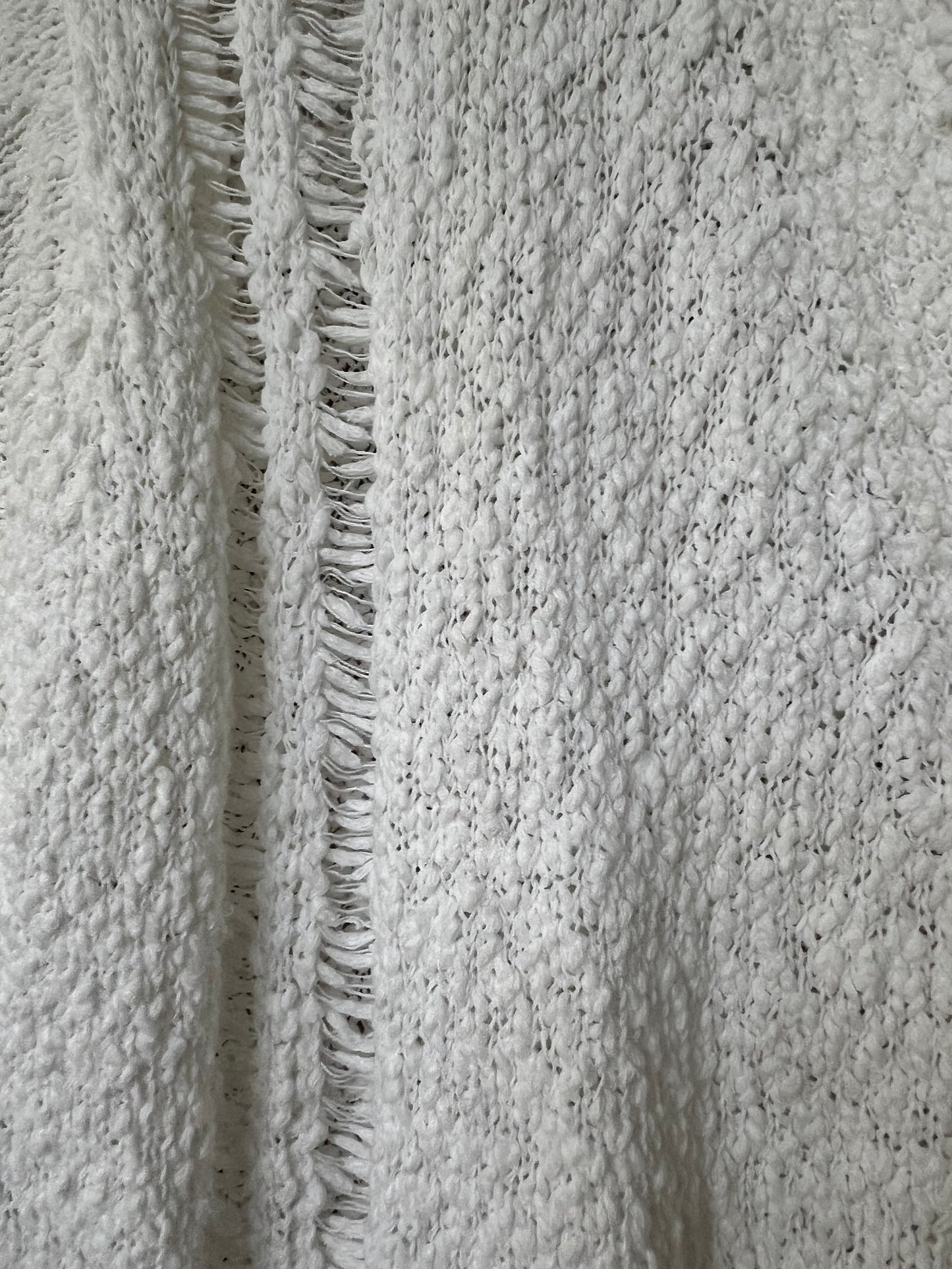 sw_casual Women’s White Textured Cardigan, Frayed Hem & Trim, Size L