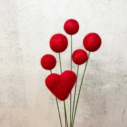 Set of 6 Felt Heart Ball Bouquet Red Hot