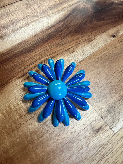 Vintage 60s Blue Enamel Flower Pin