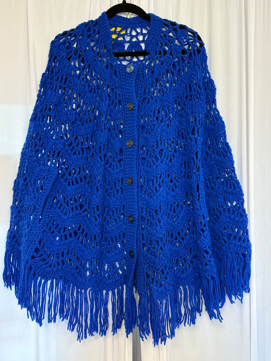 Vintage Blue Poncho - OS