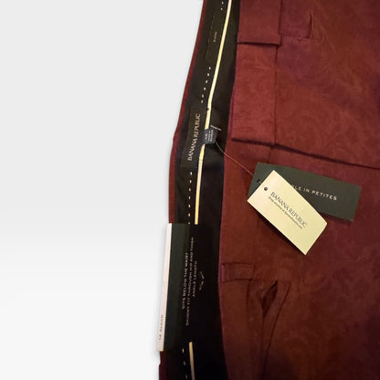 NWT Banana Republic Sloan Pants, Burgundy Tonal Damask, Size 14