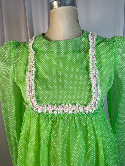 Apple Green 70s Prairie Dress, size small