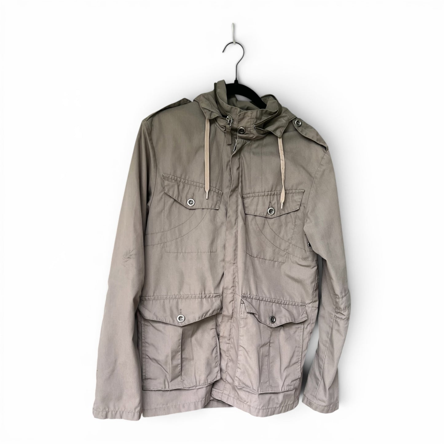 H&M Divided Men’s M-65 Military Field Jacket Hooded Utility Coat Beige Small