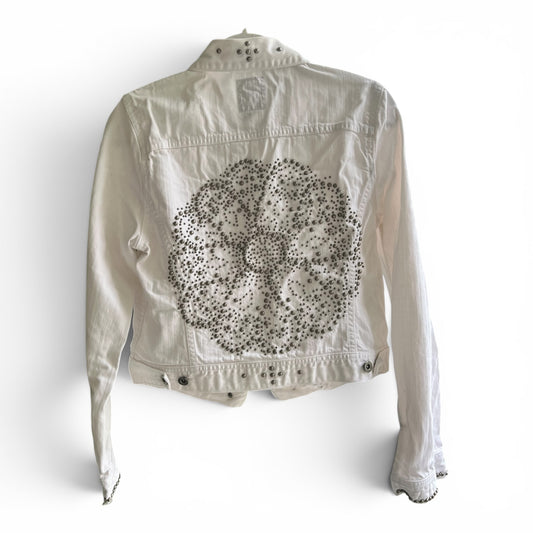 Lucky Brand White Studded Jean Jacket, size large