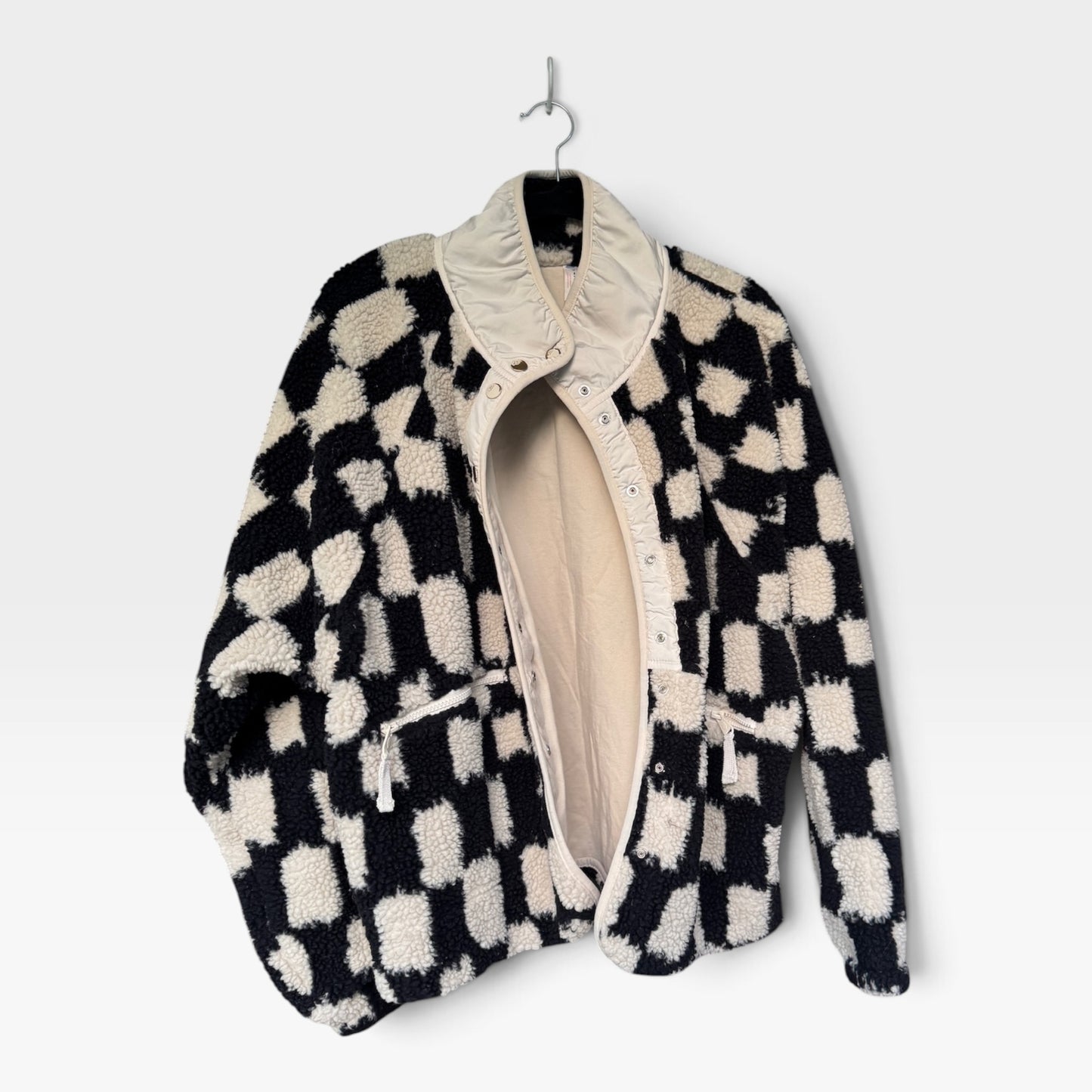 Free People Movement Fleece Black & White Checkered Jacket, Size XL