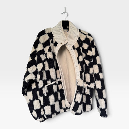 Free People Movement Fleece Black & White Checkered Jacket, Size XL