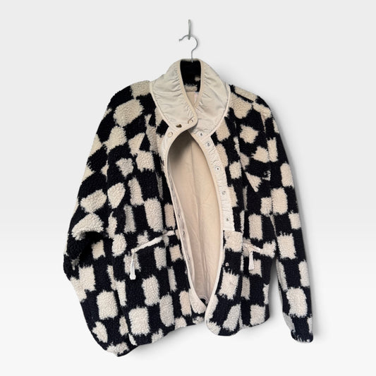 Free People Movement Fleece Black & White Checkered Jacket, Size XL