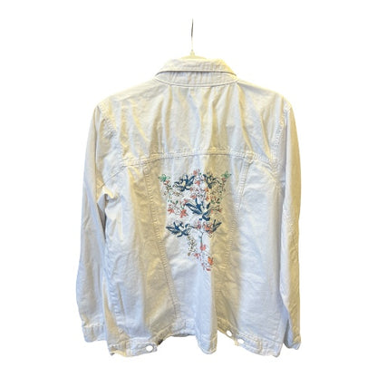 Vintage White Embroidered Jean Jacket, size L