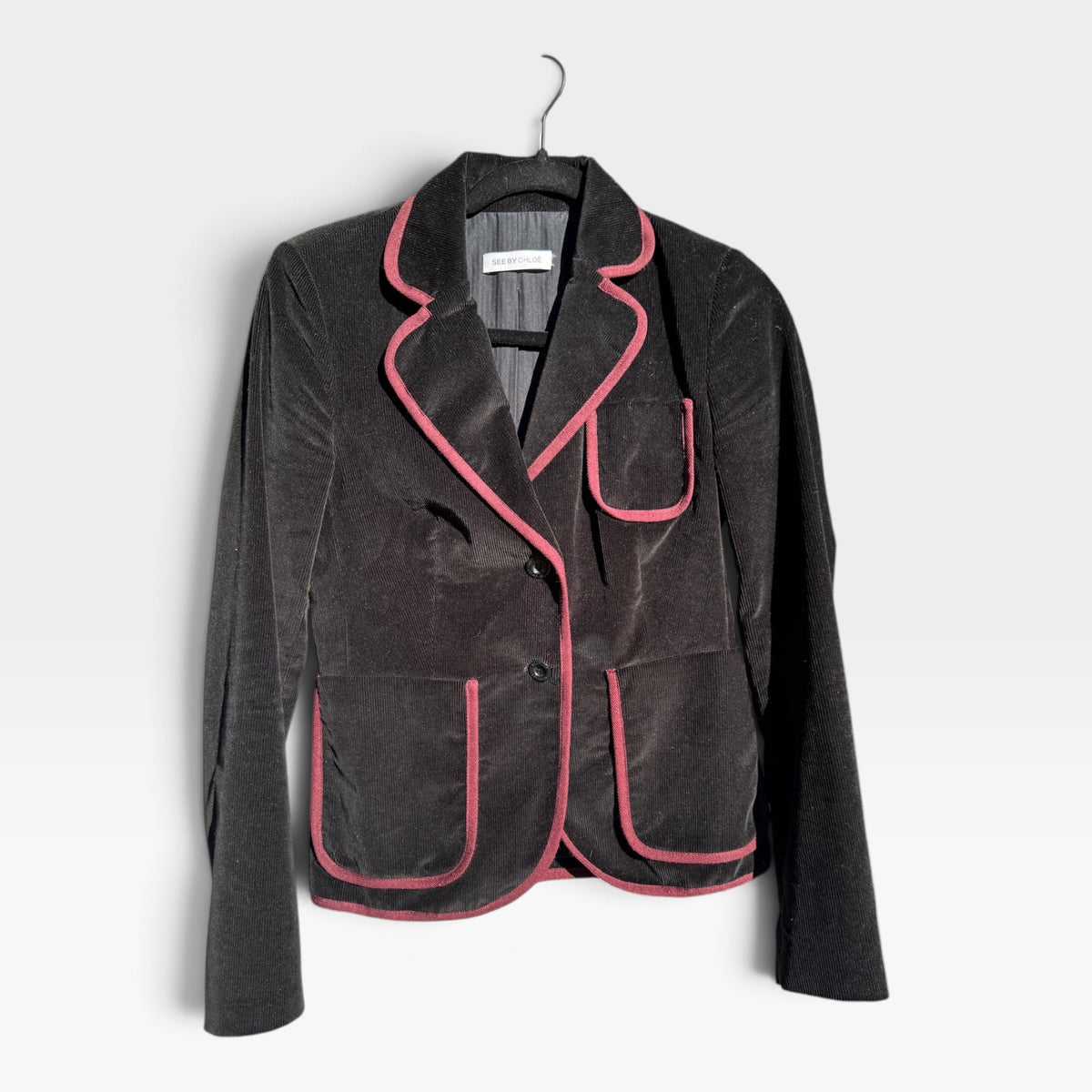 See By Chloé Vintage Preppy Black Corduroy Blazer, Contrast Trim, Size S