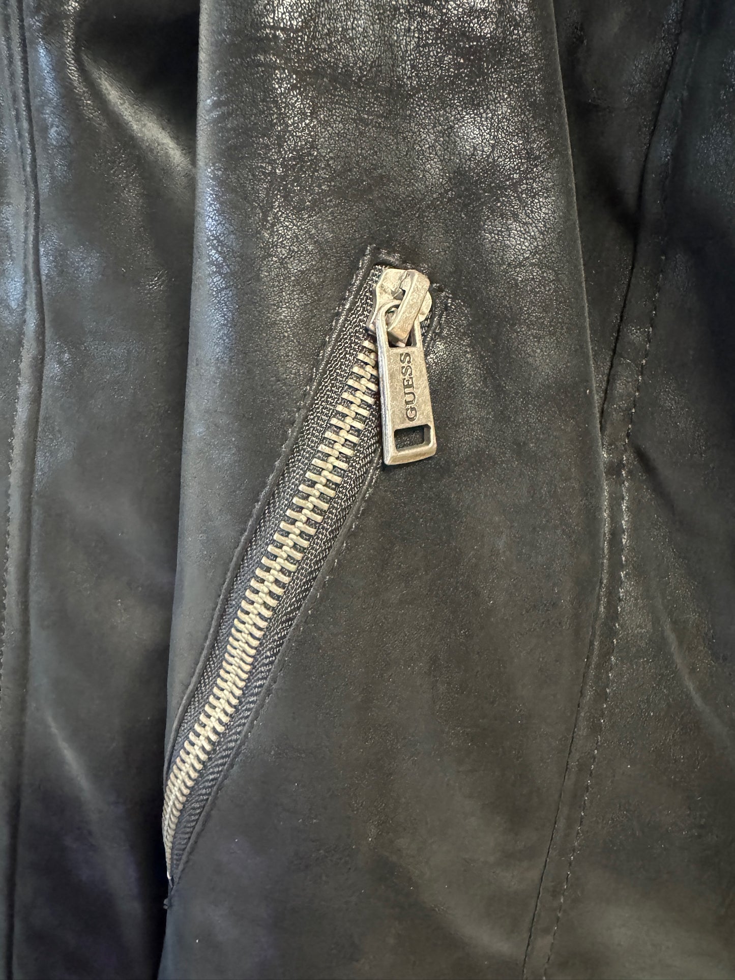 NWT Guess Black Faux Leather with Fur Trim Jacket, size small