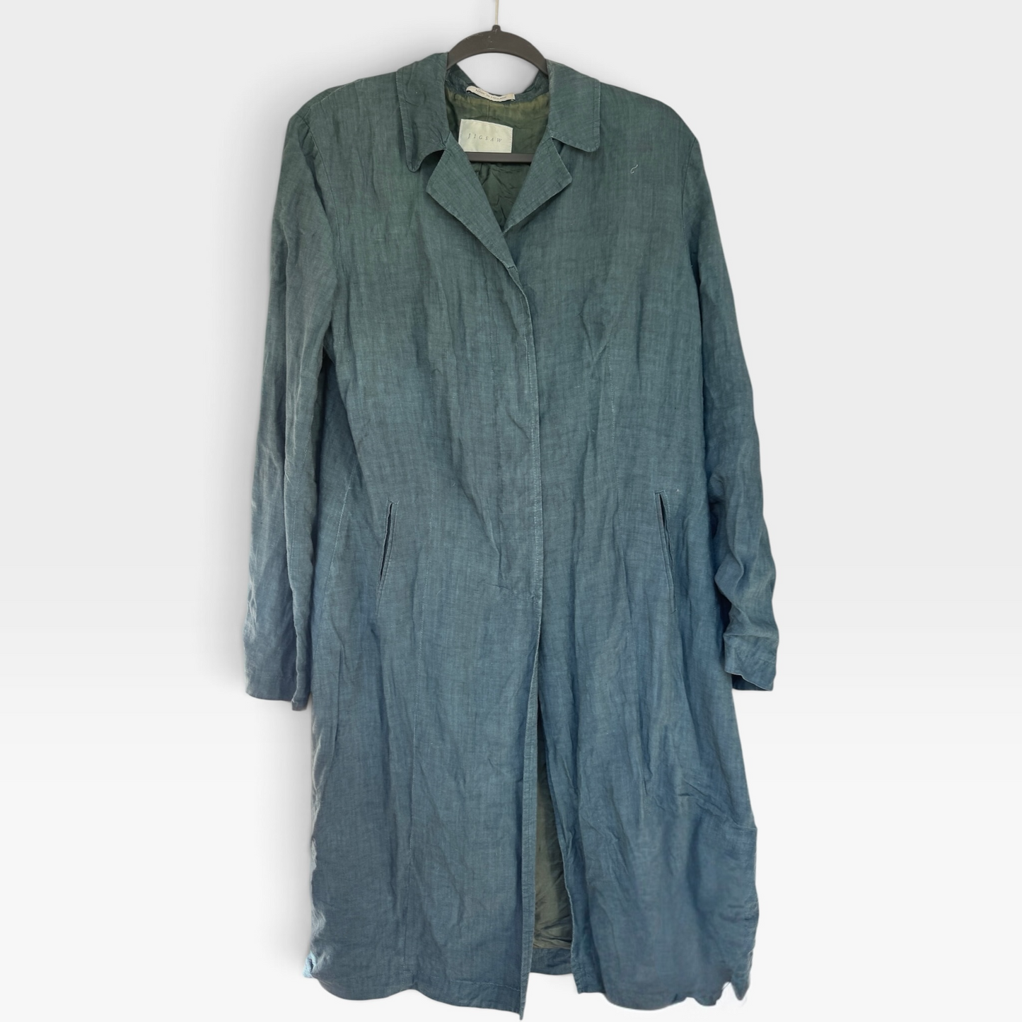 Archival 90s Vintage JIGSAW Made in England Black Linen Duster Coat, Size L