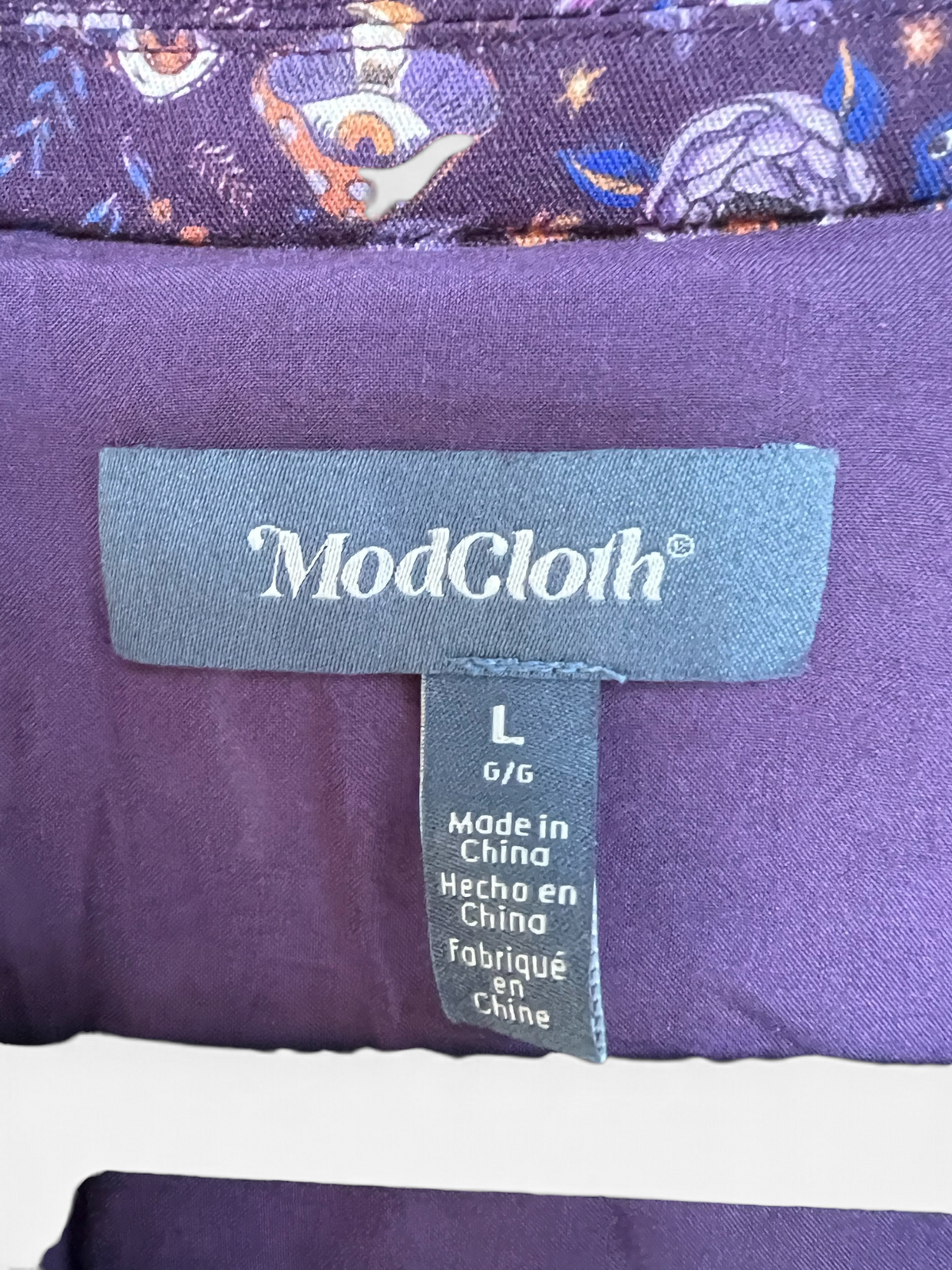 ModCloth Purple Whimsical Mushroom & Skull Midi Shirt Dress, Size L