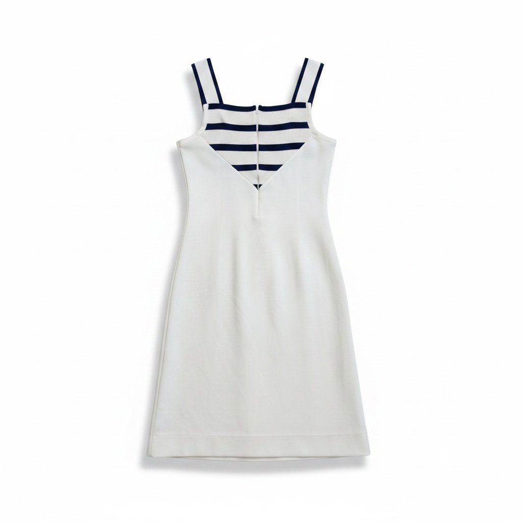 Vintage White and Navy Striped 60’s Tennis Dress, Size Small