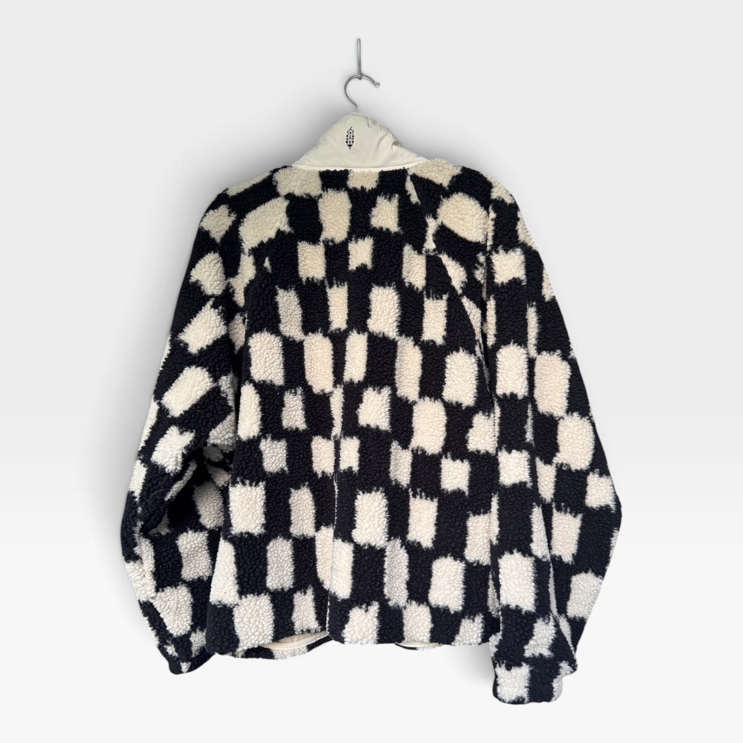 Free People Movement Fleece Black & White Checkered Jacket, Size XL