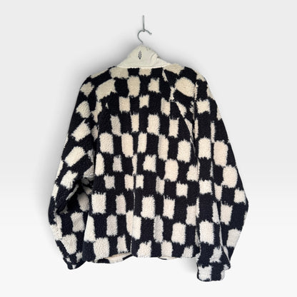 Free People Movement Fleece Black & White Checkered Jacket, Size XL