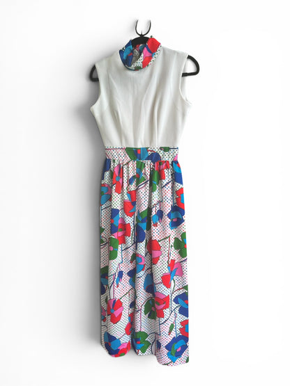 60s / 70s Vintage Ankle-Length Bright Floral Dress, Size S