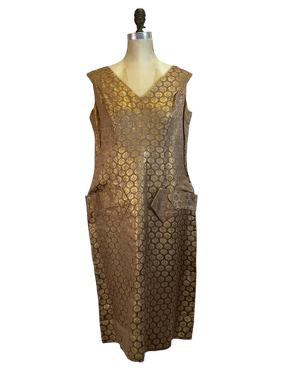 2-Piece Vintage Gold Dress + Fur Collar Coat by Schleisner Co., size medium