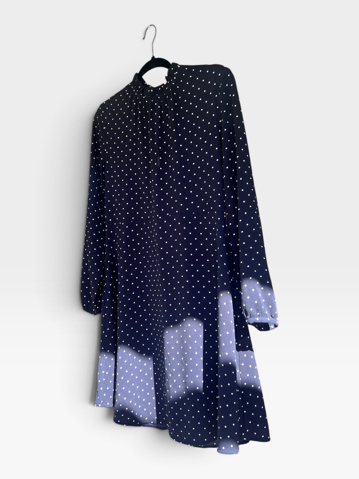 H&M Navy Blue and White Polka Dot A-Line Long Sleeved Mini Dress, Size 10