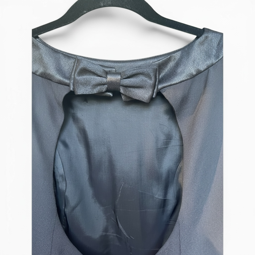 Vintage Papéll Boutique Formal Black Column Dress with Cut-Out Back, Size 8