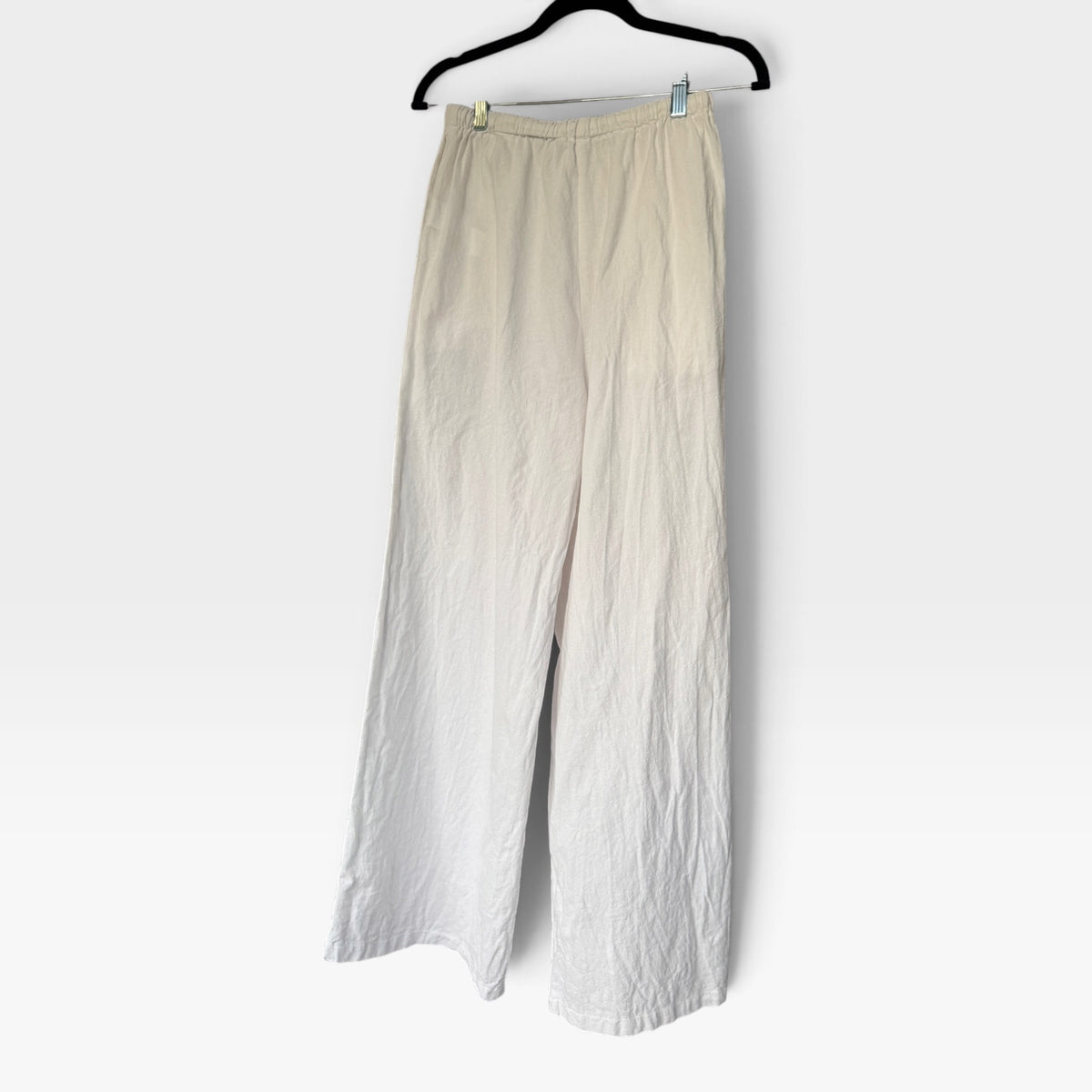 White Linen-Like Flowy Drawstring Waist Pants, Trousers, Size Small