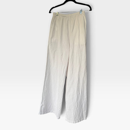 White Linen-Like Flowy Drawstring Waist Pants, Trousers, Size Small